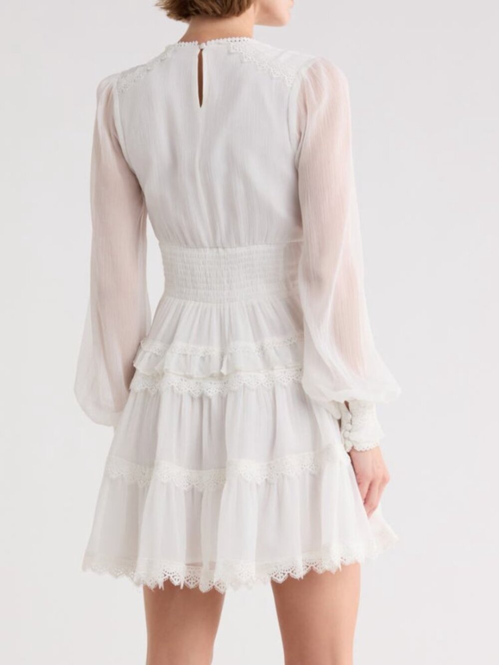 AllSaints Zaphia Long Sleeve Babydoll Minidress White Dress 2 XS X-Small NWT - Picture 2 of 4